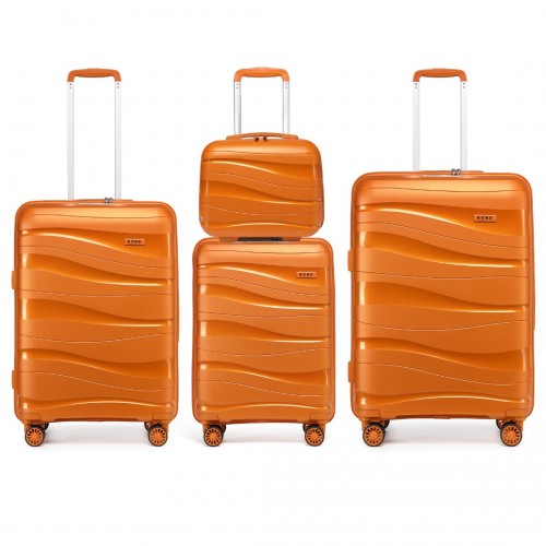 Kono Lightweight PP Hard Shell 4 Piece Suitcase Set With TSA Lock And Vanity Case - Orange