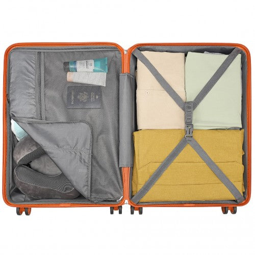 Kono Lightweight PP Hard Shell 4 Piece Suitcase Set With TSA Lock And Vanity Case - Orange