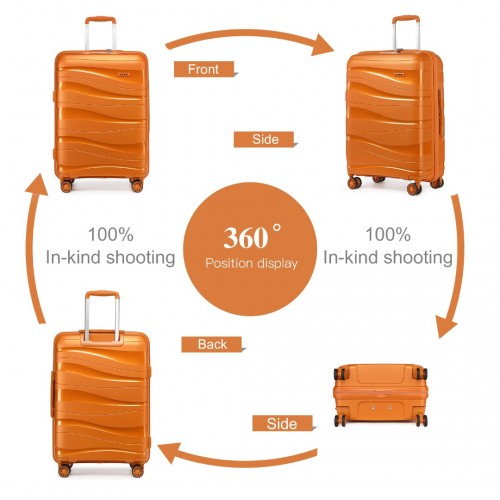 Kono Lightweight PP Hard Shell 4 Piece Suitcase Set With TSA Lock And Vanity Case - Orange