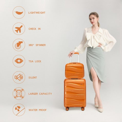 Kono Lightweight PP Hard Shell 4 Piece Suitcase Set With TSA Lock And Vanity Case - Orange