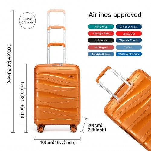 Kono 20 Inch Lightweight Polypropylene Hard Shell Suitcase With TSA Lock - Orange