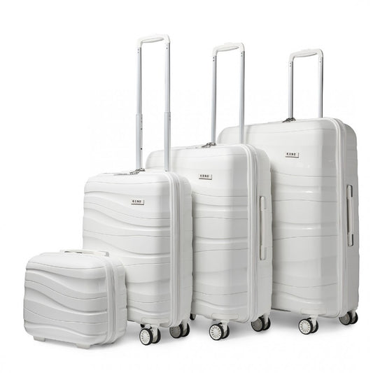 Kono Lightweight PP Hard Shell 4 Piece Suitcase Set With TSA Lock And Vanity Case - White