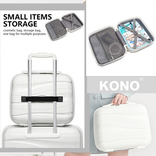 Kono 14 Inch Lightweight Polypropylene Hard Shell Vanity Case - White