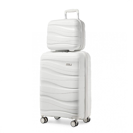 Kono 14/20 Inch Lightweight PP Hard Shell 2 Piece Suitcase Set With TSA Lock And Vanity Case - White