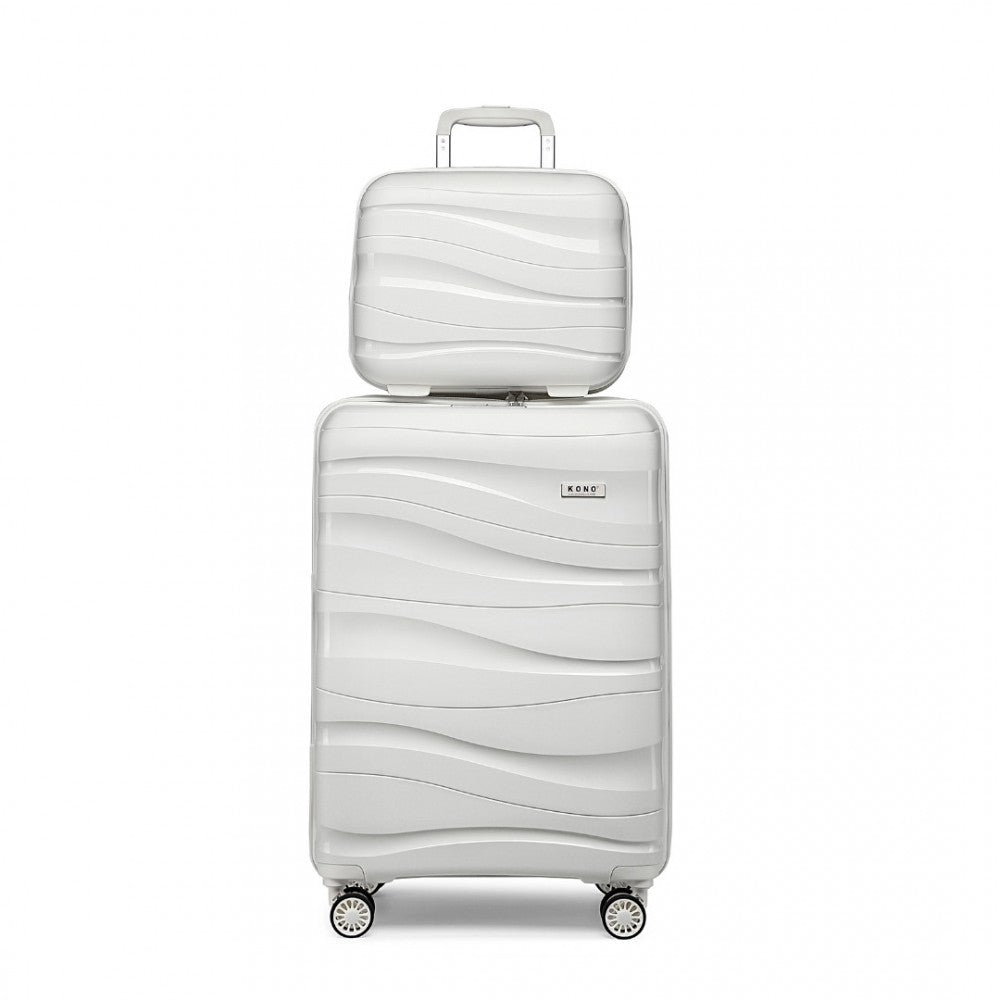 Kono 14/20 Inch Lightweight PP Hard Shell 2 Piece Suitcase Set With TSA Lock And Vanity Case - White