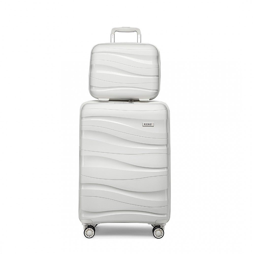 Kono 14/20 Inch Lightweight PP Hard Shell 2 Piece Suitcase Set With TSA Lock And Vanity Case - White