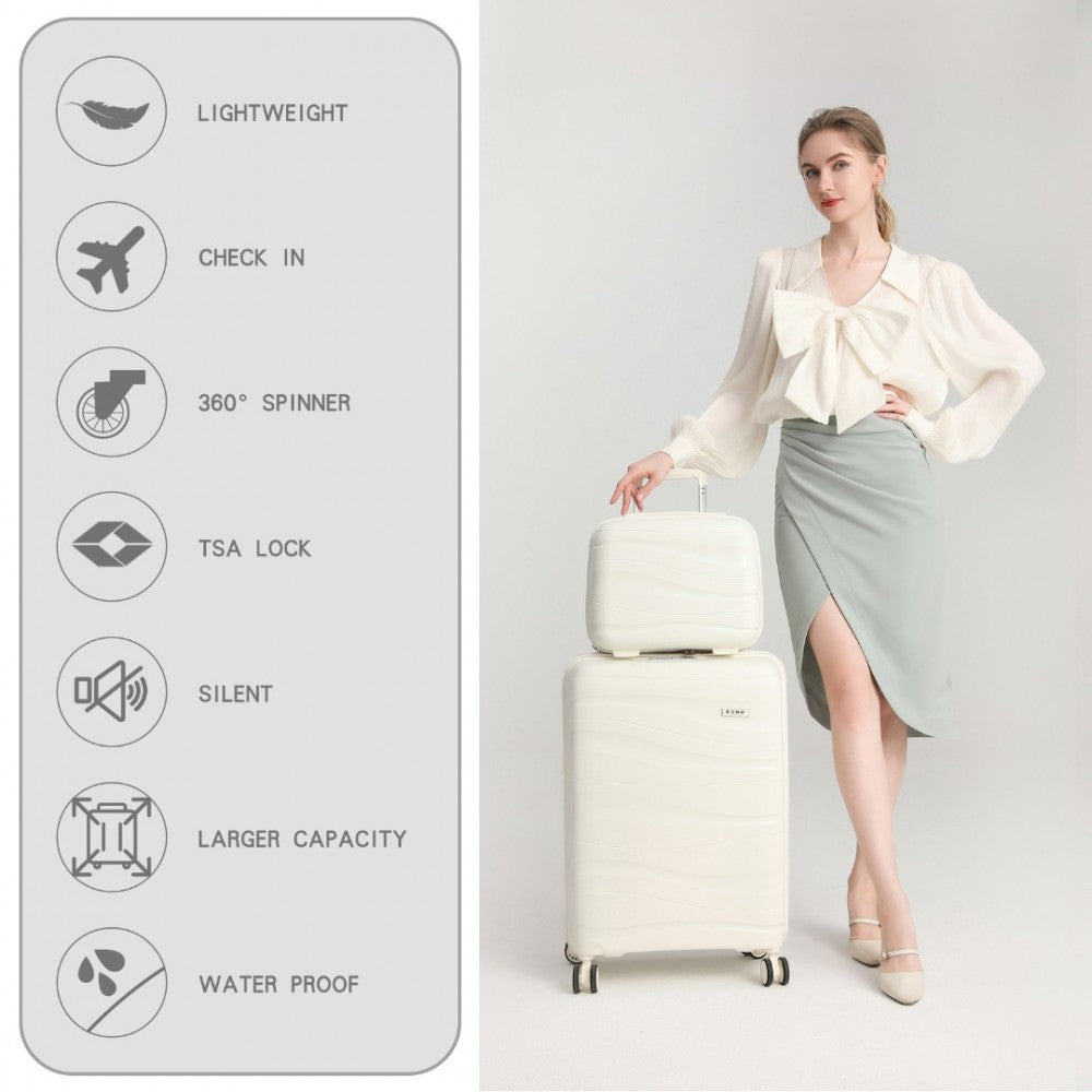 Kono 14/20 Inch Lightweight PP Hard Shell 2 Piece Suitcase Set With TSA Lock And Vanity Case - White