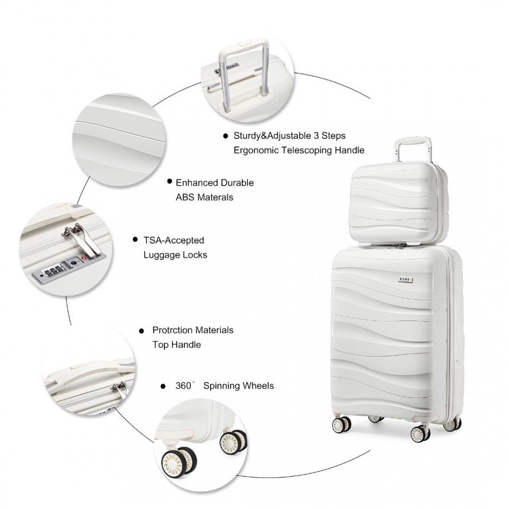 Kono 14/20 Inch Lightweight PP Hard Shell 2 Piece Suitcase Set With TSA Lock And Vanity Case - White