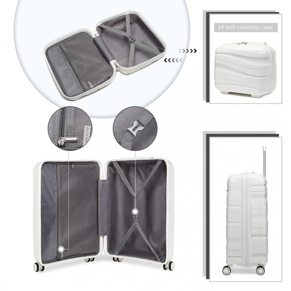 Kono 14/20 Inch Lightweight PP Hard Shell 2 Piece Suitcase Set With TSA Lock And Vanity Case - White