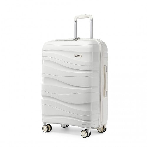 Kono 24 Inch Lightweight Polypropylene Hard Shell Suitcase With TSA Lock - White