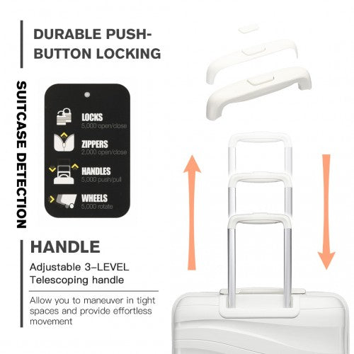 Kono 24 Inch Lightweight Polypropylene Hard Shell Suitcase With TSA Lock - White