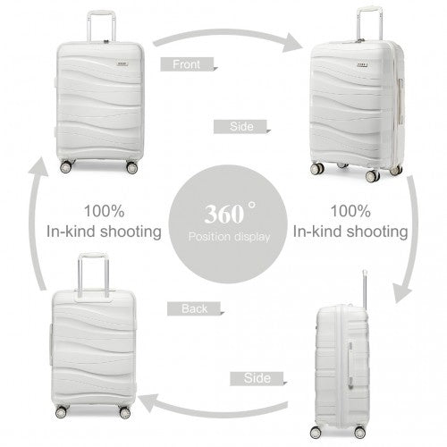 Kono 24 Inch Lightweight Polypropylene Hard Shell Suitcase With TSA Lock - White