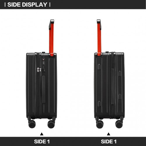 British Traveller 20 Inch Wide Handle Hard Shell PC Luggage With TSA Lock - Black