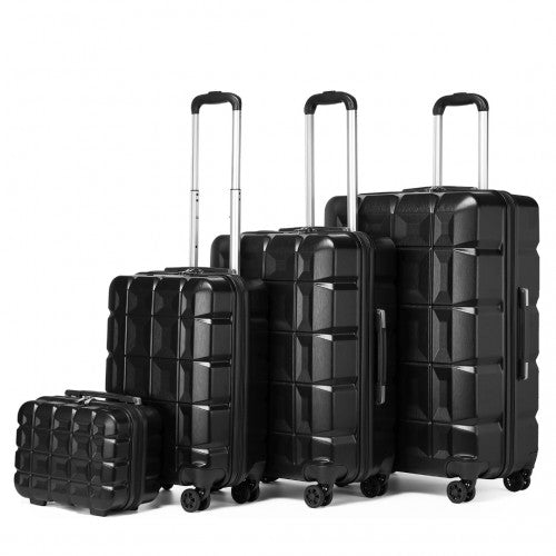 Kono Lightweight Hard Shell Abs Suitcase With TSA Lock And Vanity Case 4 Piece Set - Black