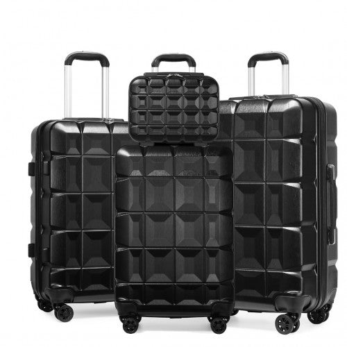 Kono Lightweight Hard Shell Abs Suitcase With TSA Lock And Vanity Case 4 Piece Set - Black