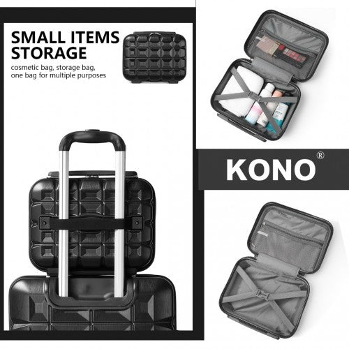 Kono 13 Inch Lightweight Hard Shell ABS Vanity Case - Black