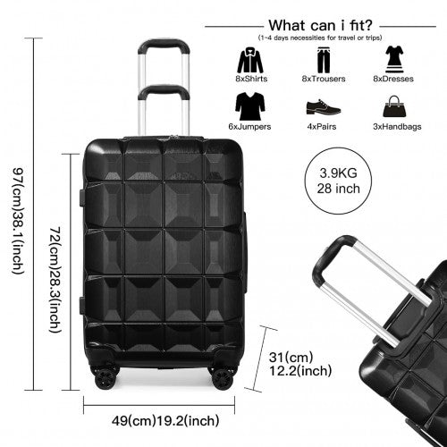 Kono 28 Inch Lightweight Hard Shell Abs Suitcase With TSA Lock - Black