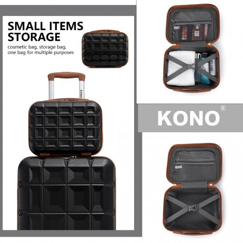 Kono Lightweight Hard Shell Abs Suitcase With TSA Lock And Vanity Case 4 Piece Set - Black And Brown