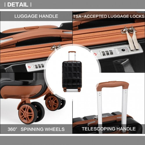 Kono 20 Inch Lightweight Hard Shell Abs Luggage Cabin Suitcase With TSA Lock - Black And Brown