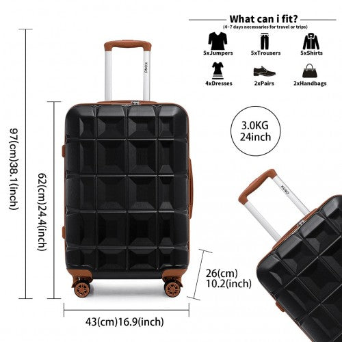 Kono 24 Inch Lightweight Hard Shell Abs Luggage Cabin Suitcase With TSA Lock - Black And Brown