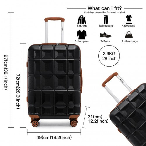 Kono 28 Inch Lightweight Hard Shell Abs Luggage Cabin Suitcase With TSA Lock - Black And Brown