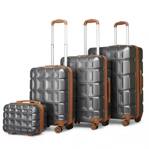 Kono Lightweight Hard Shell ABS Suitcase With TSA Lock And Vanity Case 4 Piece Set - Grey