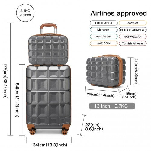 Kono 13/20 Inch Lightweight Hard Shell ABS Cabin Suitcase With TSA Lock And Vanity Case - Grey