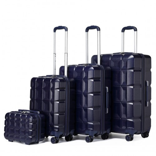 Kono Lightweight Hard Shell Abs Suitcase With TSA Lock And Vanity Case 4 Piece Set - Navy