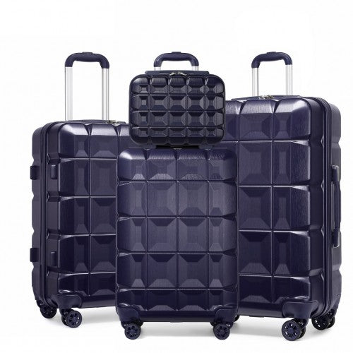 Kono Lightweight Hard Shell Abs Suitcase With TSA Lock And Vanity Case 4 Piece Set - Navy