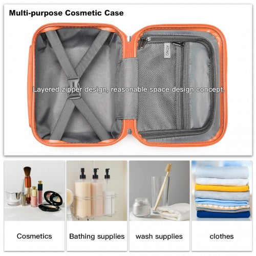 Kono Lightweight Hard Shell Abs Suitcase With TSA Lock And Vanity Case 4 Piece Set - Orange