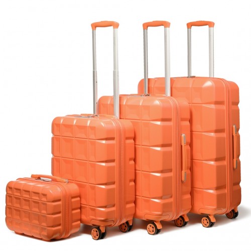 Kono Lightweight Hard Shell Abs Suitcase With TSA Lock And Vanity Case 4 Piece Set - Orange