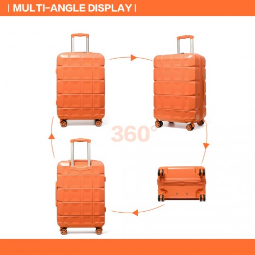 Kono Lightweight Hard Shell Abs Suitcase With TSA Lock And Vanity Case 4 Piece Set - Orange