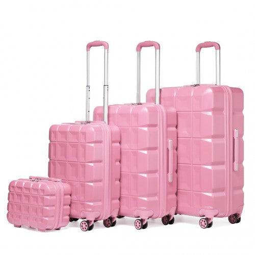 Kono Lightweight Hard Shell Abs Suitcase With TSA Lock And Vanity Case 4 Piece Set - Pink