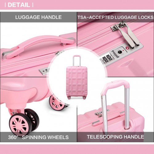 Kono 20 Inch Lightweight Hard Shell Abs Luggage Cabin Suitcase With TSA Lock - Pink