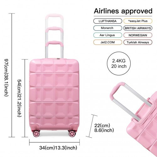 Kono 20 Inch Lightweight Hard Shell Abs Luggage Cabin Suitcase With TSA Lock - Pink