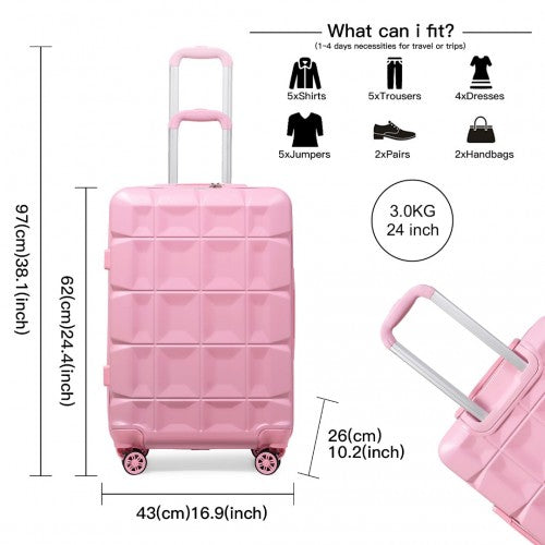 Kono 24 Inch Lightweight Hard Shell Abs Suitcase With TSA Lock - Pink