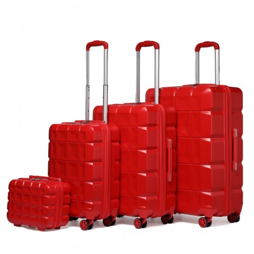 Kono Lightweight Hard Shell Abs Suitcase With TSA Lock And Vanity Case 4 Piece Set - Red