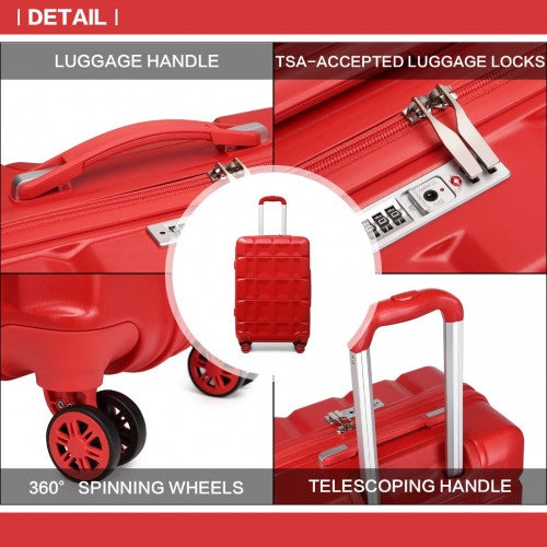 Kono Lightweight Hard Shell Abs Suitcase With TSA Lock And Vanity Case 4 Piece Set - Red