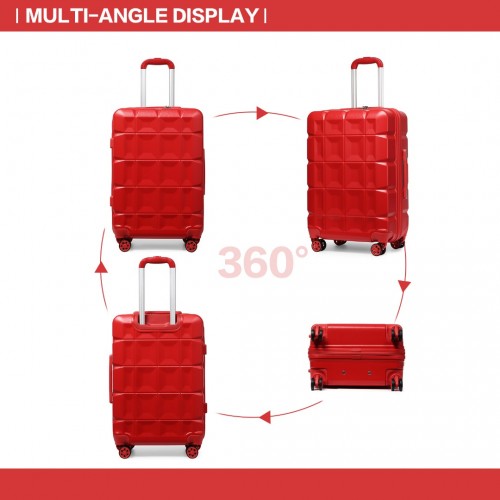 Kono Lightweight Hard Shell Abs Suitcase With TSA Lock And Vanity Case 4 Piece Set - Red