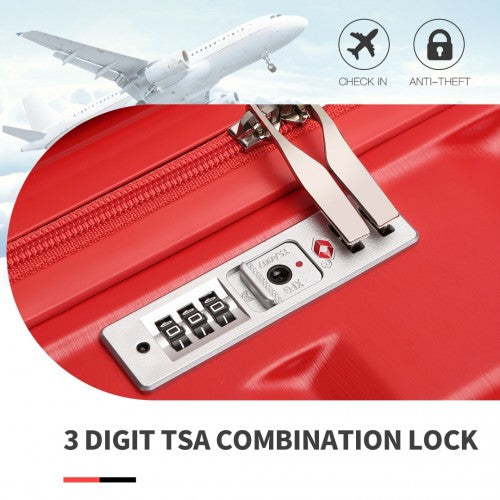 Kono 20 Inch Lightweight Hard Shell Abs Luggage Cabin Suitcase With TSA Lock - Red