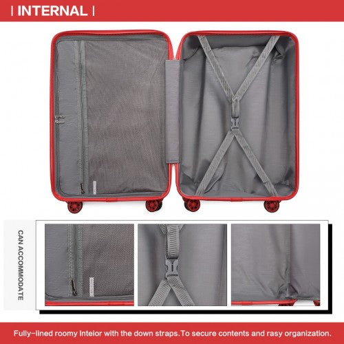 Kono 20 Inch Lightweight Hard Shell Abs Luggage Cabin Suitcase With TSA Lock - Red