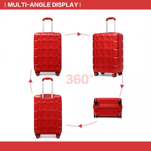 Kono 20 Inch Lightweight Hard Shell Abs Luggage Cabin Suitcase With TSA Lock - Red