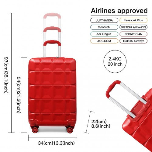Kono 20 Inch Lightweight Hard Shell Abs Luggage Cabin Suitcase With TSA Lock - Red