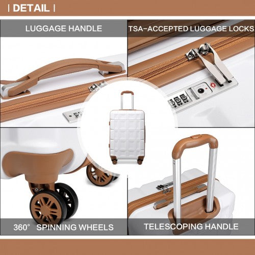Kono Lightweight Hard Shell Abs Suitcase With TSA Lock And Vanity Case 4 Piece Set - White