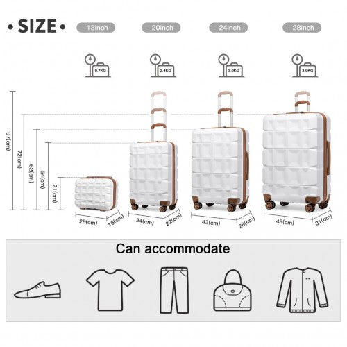 Kono Lightweight Hard Shell Abs Suitcase With TSA Lock And Vanity Case 4 Piece Set - White