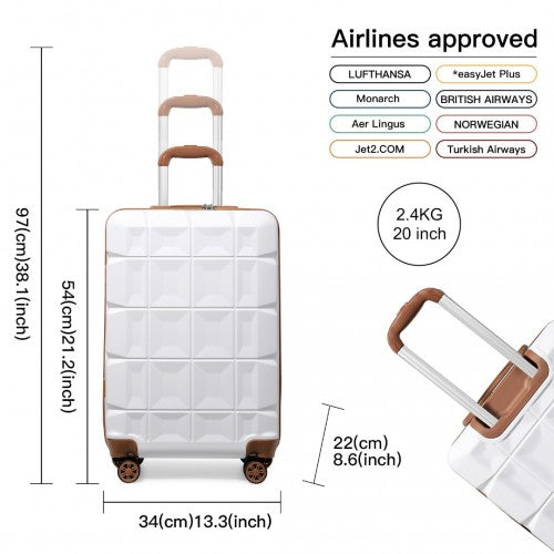 Kono 20 Inch Lightweight Hard Shell Abs Luggage Cabin Suitcase With TSA Lock - White