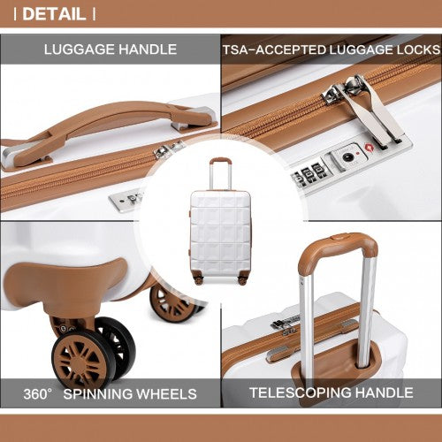 Kono 24 Inch Lightweight Hard Shell Abs Suitcase With TSA Lock - White