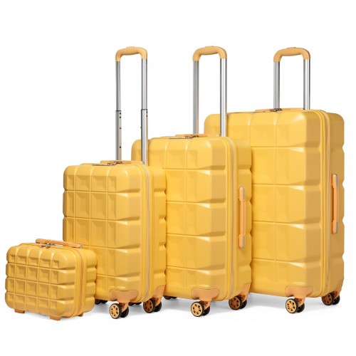 Kono Lightweight Hard Shell Abs Suitcase With TSA Lock And Vanity Case 4 Piece Set - Yellow