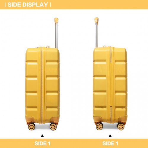 Kono 20 Inch Lightweight Hard Shell Abs Luggage Cabin Suitcase With TSA Lock - Yellow