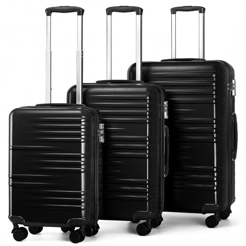 British Traveller 3 Pcs Set Durable Polycarbonate & ABS Hard Shell Suitcase With TSA Lock - Black
